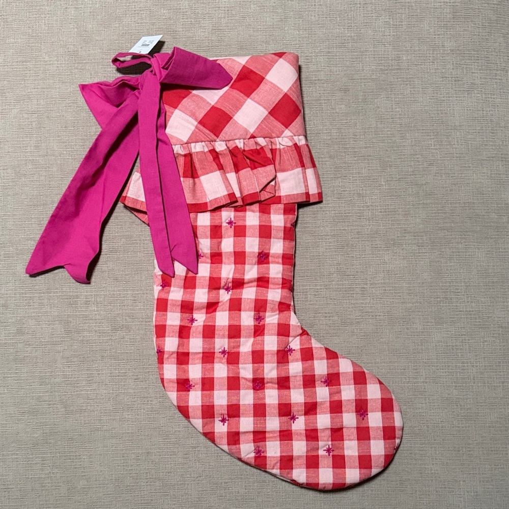 Anthropologie Gingham Bow Stocking